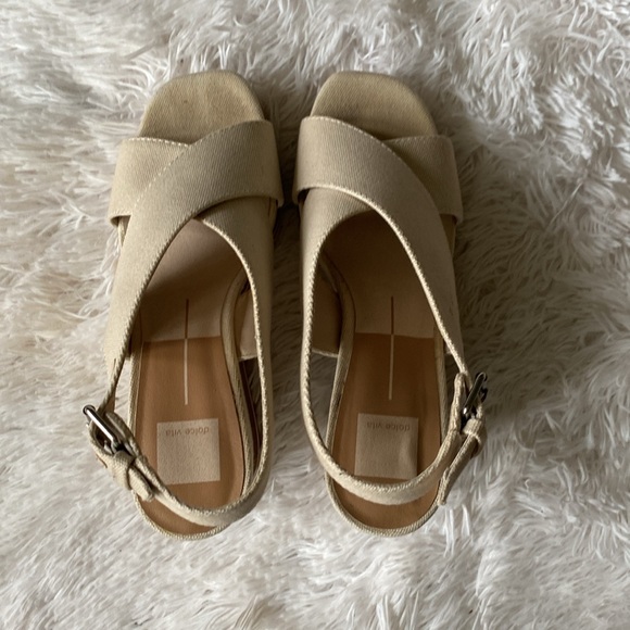 Women’s Sz 8 crossed straps wedge canvas sandals - Picture 8 of 11